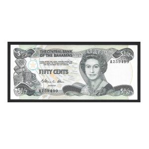 CÉDULA DAS BAHAMAS 1/2 DINAR 1974-84 PICK 42 FE