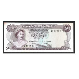 CÉDULA DAS BAHAMAS 1/2 DÓLAR PICK 26 SOB/FE
