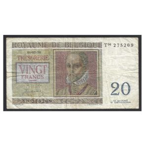 CÉDULA DA BÉLGICA 20 FRANCOS 1950 BC/MBC