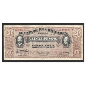 CÉDULA DO MÉXICO 20 PESOS CHIHUAHUA 1915 MBC/SOB