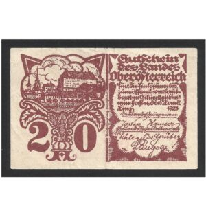 CÉDULA DA ÁUSTRIA 20 HELLER 1921 MBC