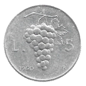 MOEDA DA ITÁLIA 5 LIRAS 1950 KM 89