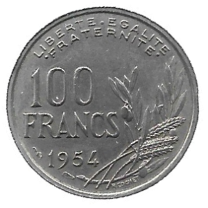 MOEDA DA FRANÇA 100 FRANCOS 1954 KM 919