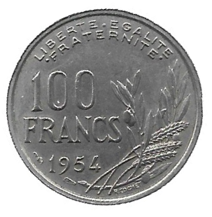 MOEDA DA FRANÇA 100 FRANCOS 1954 KM 919