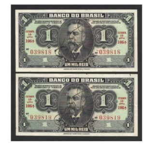 CÉDULAS DO BRASIL 1000 RÉIS 1923 SEQUENCIAIS 1 MBC E OUTRA SOB R 193 A