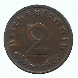 MOEDA DA ALEMANHA 2 REISCHPFENNIG 1940 A KM 90