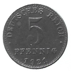 MOEDA DA ALEMANHA (IMPÉRIO) 10 PFENNIG 1921 A KM 19