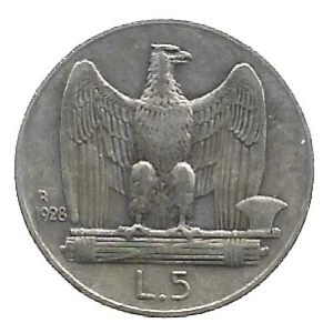 MOEDA DA ITÁLIA 5 LIRA 1928 KM 67.2