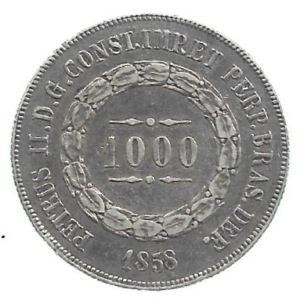 MOEDA DO BRASL 100O RÉIS 1858 P 606 SOBERBA