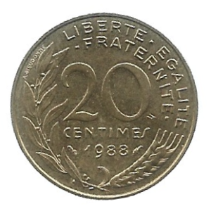 MOEDA DA FRANÇA 20 CENTAVOS 1988 KM 930