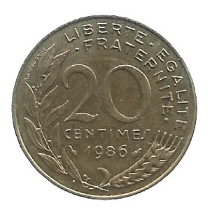 MOEDA DA FRANÇA 20 CENTAVOS 1986 KM 930