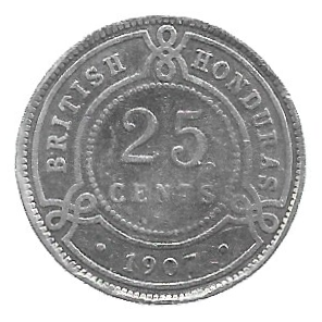 MOEDA DE HONDURAS 25 CENTS 1907 KM 12 PRATA