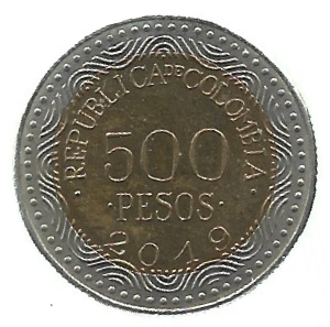 MOEDA DA COLÔMBIA 500 PESOS 2019 KM 298