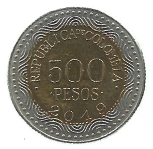 MOEDA DA COLÔMBIA 500 PESOS 2019 KM 298