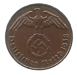 MOEDA DA ALEMANHA 2 REISCHPFENNIG 1938 E KM89
