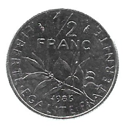 MOEDA DA FRANÇA 1/2 FRANCO 1986 KM 931.2