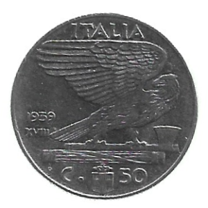 MOEDA DA ITÁLIA 50 CENTAVOS 1939 KM 76 A