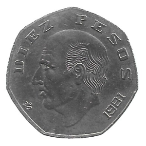 MOEDA DO MÉXICO 10 PESOS 1981 KM 477.2