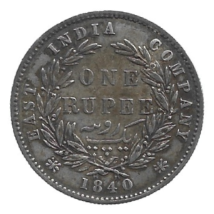 MOEDA DA ÍNDIA BRITÂNICA 1 RUPIA 1840 KM 458 PRATA