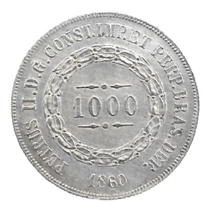 MOEDA DO BRASIL 1000 RÉIS 1860 P 608 A