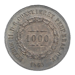 MOEDA DO BRASIL 1000 RÉIS 1860 P 608 A