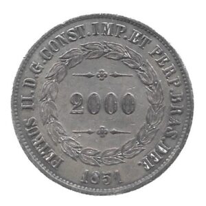 MOEDA DO BRASIL 2000 RÉIS 1851 P 570 SOB/FC
