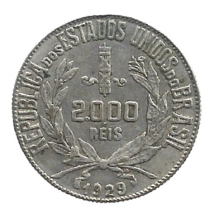 MOEDA DO BRASIL 2000 RÉIS 1929 P 715 SOB/FC