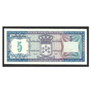 CÉDULA DAS ANTILHAS HOLANDESAS 5 GULDEN SOB/FE