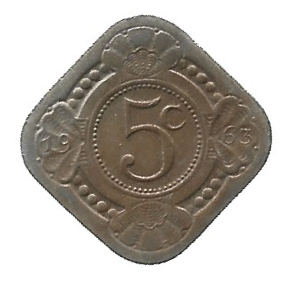 MOEDA DAS ANTILHAS HOLANDESA 5 CENTS 1963 KM 6