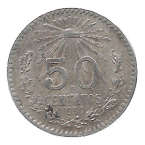 MOEDA DO MÉXICO 50 CENTAVOS 1939 KM 447 PRATA