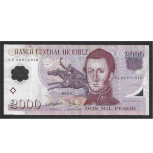 CÉDULA DO CHILE 2000 PESOS 2008 POLÍMERO MBC
