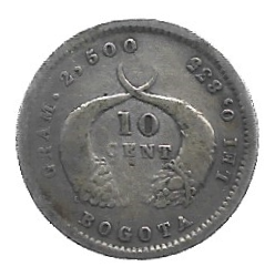 MOEDA DA COLÔMBIA 10 CENTAVOS 1878 KM 175.1  PRATA