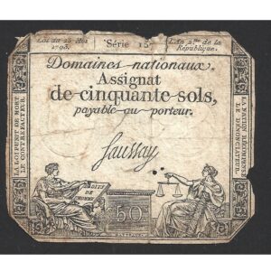 CÉDULA DA FRANÇA 50 SOLS ASSIGNAT 1793 PA 70 UTG