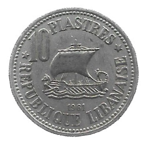 MOEDA DO LÍBANO 10 PIASTRES 1961 KM 24