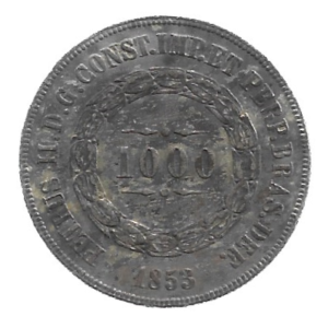 MOEDA DO BRASIL 1000 RÉIS 1853 P 601 SOB/FC