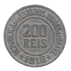 MOEDA DO BRASIL 200 RÉIS 1918 V 090
