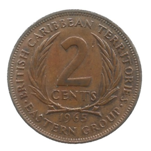 MOEDA DO CARIBE BRITÂNICO ORIENTAL 2 CENTS 1965 KM 3
