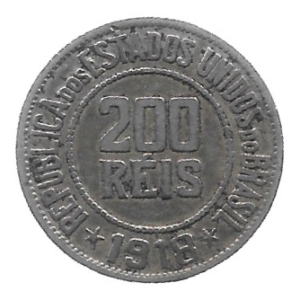 MOEDA DO BRASIL 200 RÉIS 1918 V 090