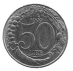 MOEDA DA ITÁLIA 50 LIRAS 1999 KM 183