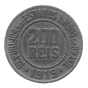 MOEDA DO BRASIL 200 RÉIS 1919 V 091 MBC/SOB