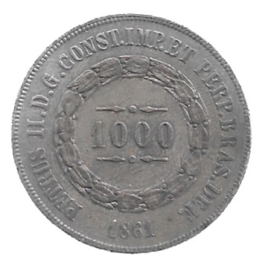 MOEDA DO BRASIL 1000 RÉIS 1861  P 609 SOB/FC