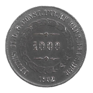 MOEDA DO BRASIL 1000 RÉIS 1852  P 569 SOB/FC