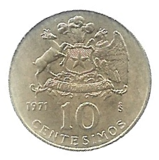 MOEDA DO CHILE 10 CENTAVOS 1971 KM 194