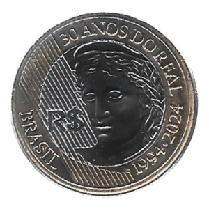MOEDA DO BRASIL 1 REAL 2024 30 ANOS DO REAL