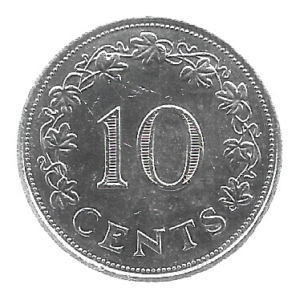 MOEDA DE MALTA 10 CENTAVOS 1972 KM 11
