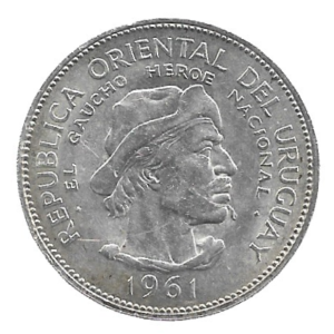 MOEDA DO URUGUAI 10 PESOS 1961 KM 43 PRATA