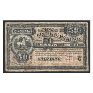 CÉDULA DO URUGUAI 50 PESOS ORO 1887 MBC