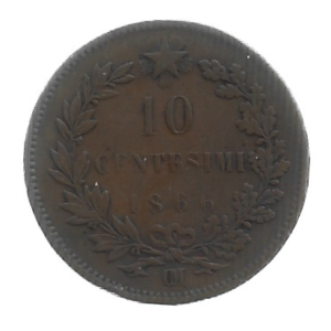 MOEDA DA ITÁLIA 10 CENTAVOS 1866 OM KM 11.5