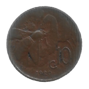 MOEDA DA ITÁLIA 10 CENTAVOS 1920 KM 60