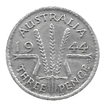 MOEDA DA AUSTRÁLIA 3 PENCE 1944 KM 37 PRATA